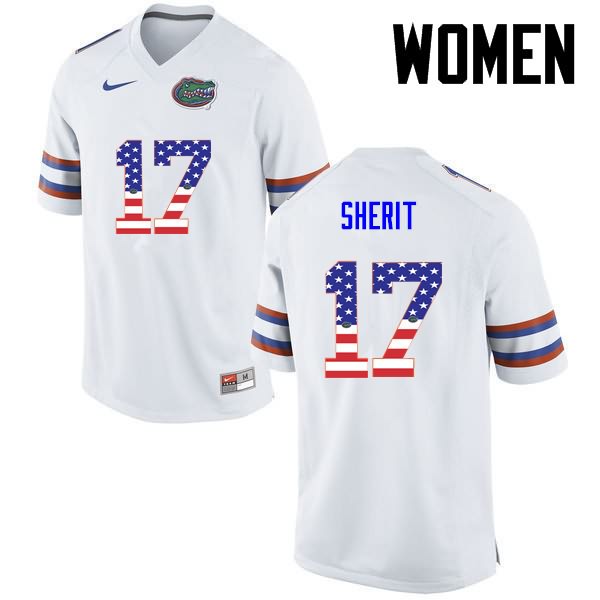 NCAA Florida Gators Jordan Sherit Women's #17 USA Flag Fashion Nike White Stitched Authentic College Football Jersey WBS2364LF